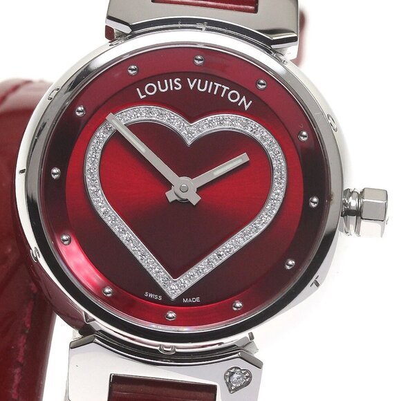 LOUIS VUITTON Tambour Q121Z Diamond Red Dial Quartz Ladies Watch_820661 - Picture 1 of 6